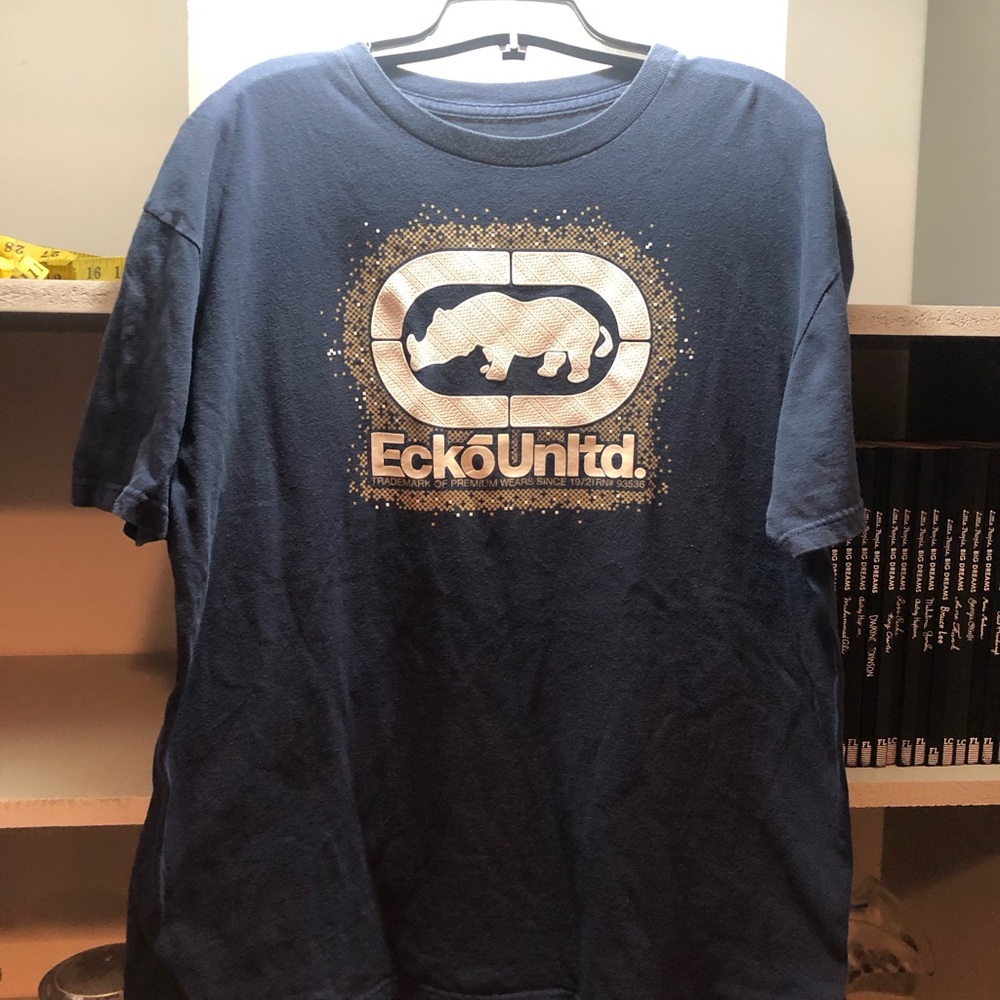 Ecko Unlimited Navy T-Shirt with Cream Logo Print